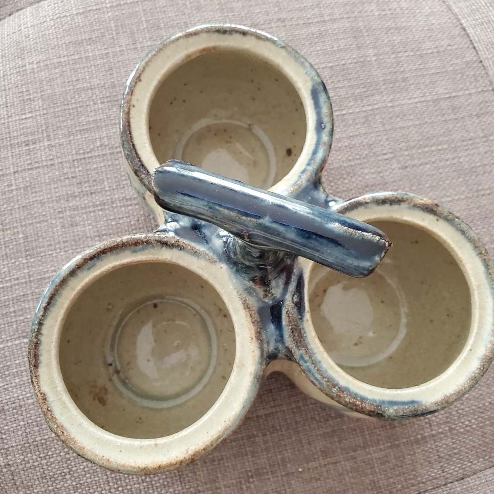 Succulent Planter Condiment Holder Ramekin Trio Sauce Dish Blue Rustic Pottery - Picture 3 of 14
